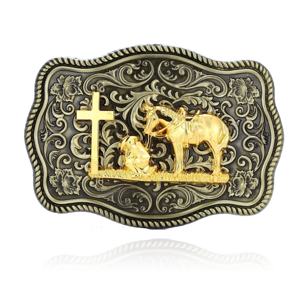 8776 Belt Buckle Western Cowboy Cross Rider Prayer Belt Buckles Bull Belt